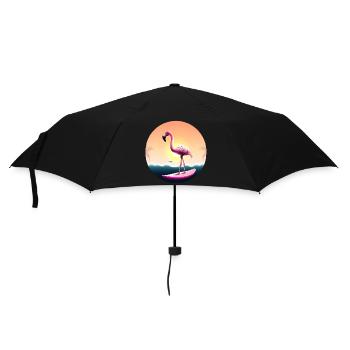 Surfing flamingo in sunset - Umbrella (small) - black - Front
