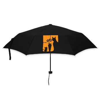 Halloween Katze Maus Blumen orange Fenster  - Regenschirm (klein) - Schwarz - Vorne