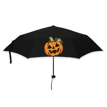 Lustiger Halloween-Kürbis mit Spinne - Regenschirm (klein) - Schwarz - Vorne