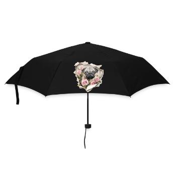 Mops Blumen Vintage - Regenschirm (klein) - Schwarz - Vorne