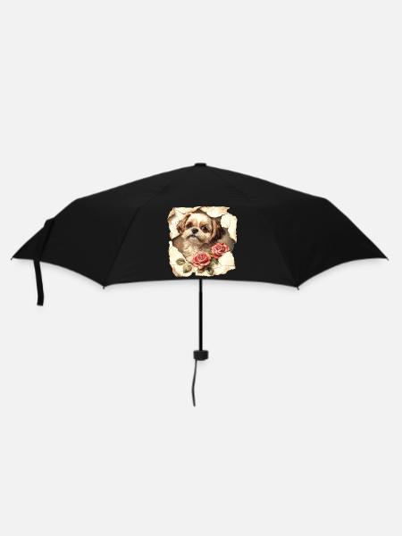 Shih Tzu Blumen - Regenschirm (klein) - Schwarz