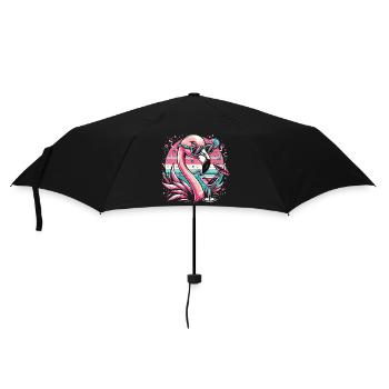 Retro flamingo with cocktail and sunglasses - Umbrella (small) - black - Front