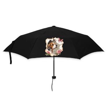 Beagle mit Schmetterling - Regenschirm (klein) - Schwarz - Vorne