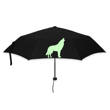 Wolfsilhouette Neon Grün - Regenschirm (klein) - Schwarz - Vorne