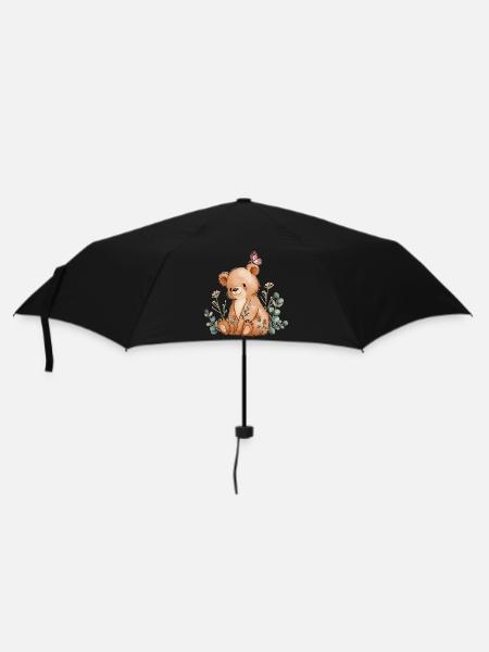 Bär mit Schmetterling - Regenschirm (klein) - Schwarz