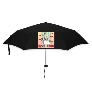 Happy Valentine's Day - OWL TEA BAG Cartoon - BIRD - Umbrella (small) - black - Front