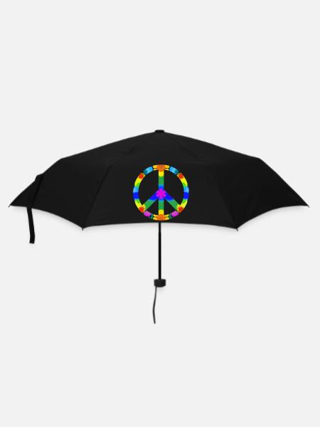 Friedens Zeichen bunt, Flowerpower - Regenschirm (klein) - Schwarz
