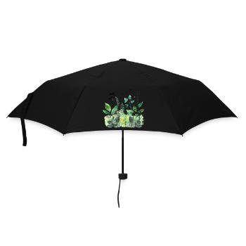 Pflanzen und Musik - hochwertiger Modedruck - Regenschirm (klein) - Schwarz - Vorne