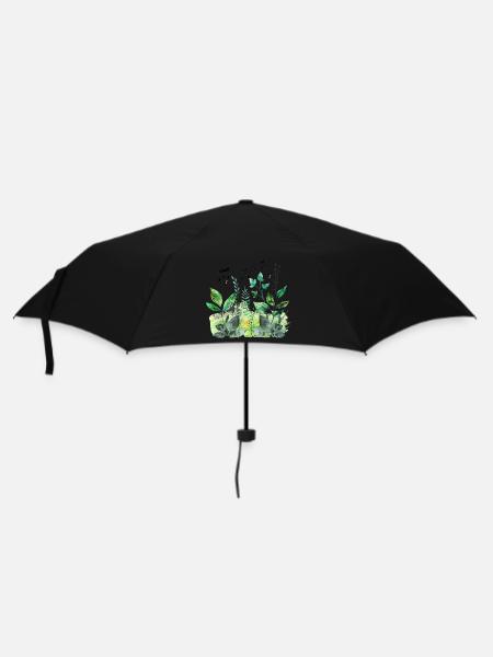 Pflanzen und Musik - hochwertiger Modedruck - Regenschirm (klein) - Schwarz