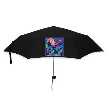 Pflanzen und Musik - hochwertiger Modedruck - Regenschirm (klein) - Schwarz - Vorne