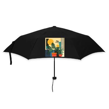 Pflanzen und Musik - hochwertiger Modedruck - Regenschirm (klein) - Schwarz - Vorne