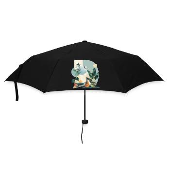 Pflanzen und Musik - hochwertiger Modedruck - Regenschirm (klein) - Schwarz - Vorne