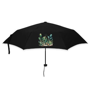 Pflanzen und Musik - hochwertiger Modedruck - Regenschirm (klein) - Schwarz - Vorne