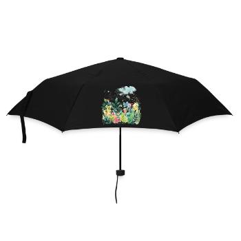 Pflanzen und Musik - hochwertiger Modedruck - Regenschirm (klein) - Schwarz - Vorne