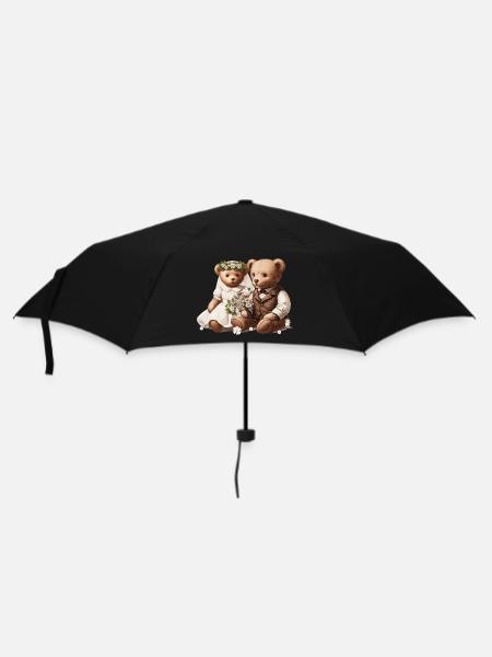 Vintage Hochzeit: Teddybär-Brautpaar Vintage-Stil - Regenschirm (klein) - Schwarz