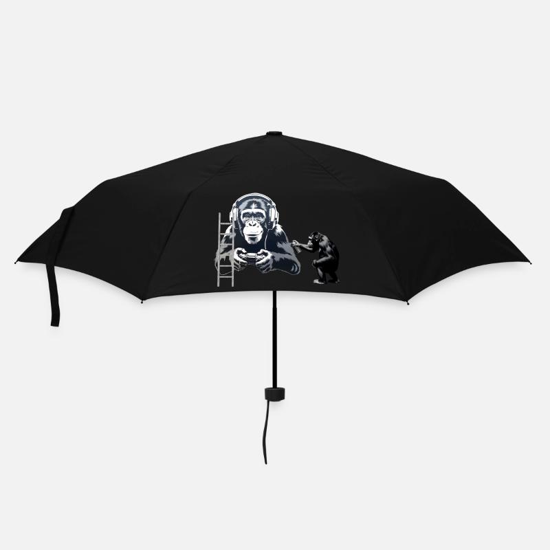 GRAFFITI BANKSY STYLE - CHIMPANZÉ JOUANT À COMPUTER GAM - Parapluie standard - noir