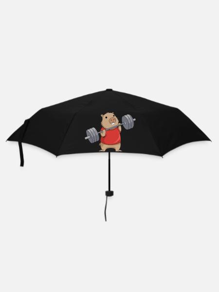 Cute Capybara Weightlifting Cartoon - Umbrella (small) - black