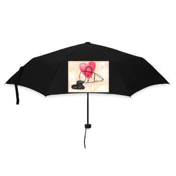 Herzmotiv mit  Linienkunst verliebte Kaffeetasse - Regenschirm (klein) - Schwarz - Vorne