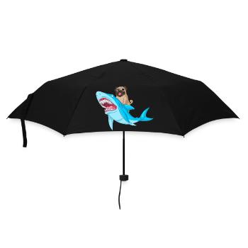 Mops Reitt Hai Lustig - Regenschirm (klein) - Schwarz - Vorne