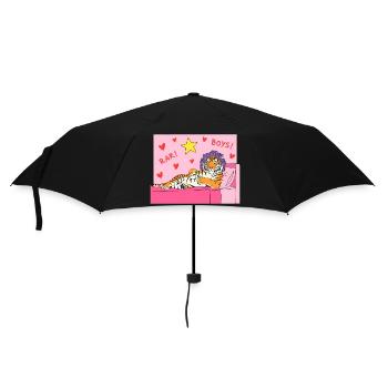 Pink Tiger Lounge with Hearts and Hair Curlers - Umbrella (small) - black - Front