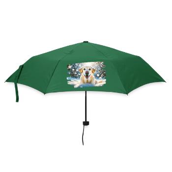 Happy Labrador in Winter Snow - Umbrella (small) - bottlegreen - Front