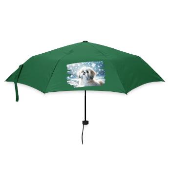 Winter Dream with a Cute Shih Tzu in the Snow - Umbrella (small) - bottlegreen - Front
