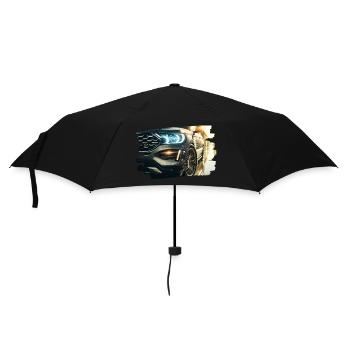 Modernes Luxusauto in der Regenreflexion - Regenschirm (klein) - Schwarz - Vorne