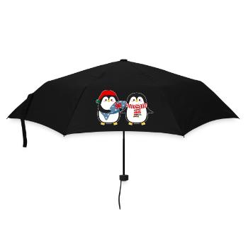 Niedliche Pinguine mit Geschenk - Regenschirm (klein) - Schwarz - Vorne