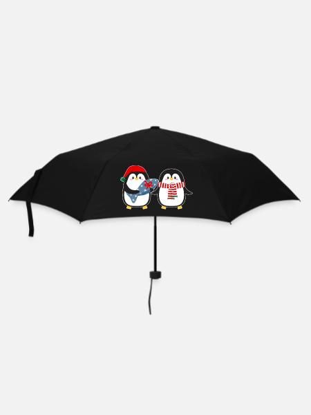 Cute penguins with gift - Umbrella (small) - black
