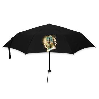 kunstvoll gestaltete Tarot Karte Der Gehängte - Regenschirm (klein) - Schwarz - Vorne