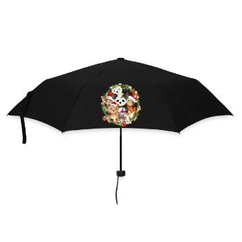 des animaux mignons célèbrent Noël ensemble - Parapluie standard - noir - Devant