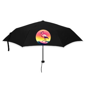 Surfing flamingo in sunset - Umbrella (small) - black - Front