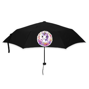 Licorne avec des fleurs/Roses colorées - Licorne douce - Parapluie standard - noir - Devant