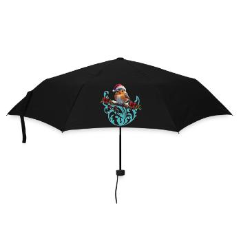Mignon oiseau de Noël assis sur une branche couverte - Parapluie standard - noir - Devant