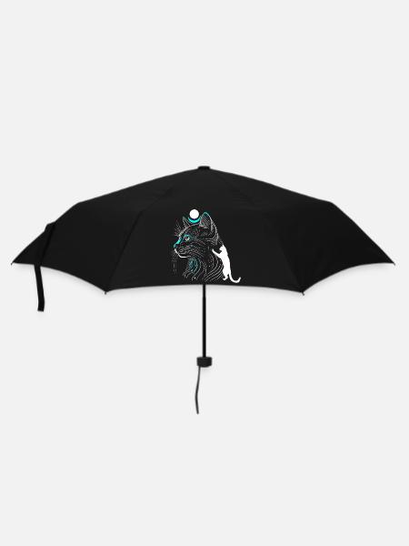 Chat Bastet minimaliste de profil avec lune - Parapluie standard - noir