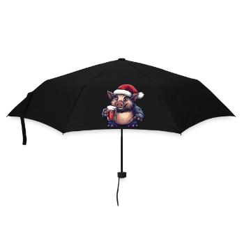 Pig Christmas Beer Funny Wild Boar - Umbrella (small) - black - Front