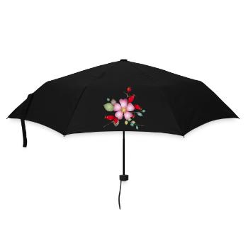 Hagebutten und Heckenrosenblüte – Naturmotiv - Regenschirm (klein) - Schwarz - Vorne