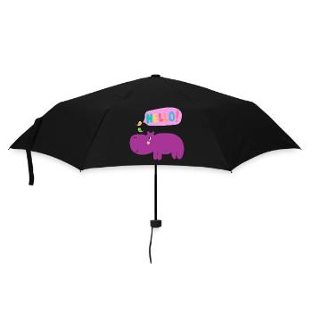 Hippopotamus with Bird Gang - Cute Animals - Umbrella (small) - black - Front