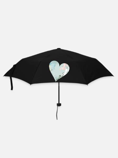 Pastellfarbenes Herz mit floralem Muster - Regenschirm (klein) - Schwarz