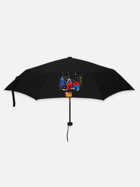 Winterliche Häuser mit Schnee - Regenschirm (klein) - Schwarz