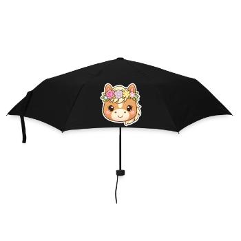 Blumenkranz Pferd Cartoon animal Pferde liebe - Regenschirm (klein) - Schwarz - Vorne