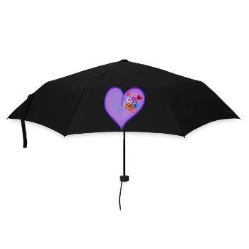 Frühling Sommer Herz mit bunten Blumen - Regenschirm (klein) - Schwarz - Vorne