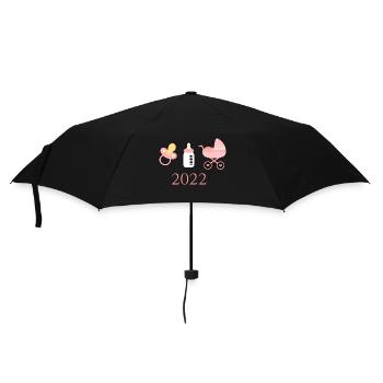 Baby 2022 Geburt Mädchen rosa Familie - Regenschirm (klein) - Schwarz - Vorne