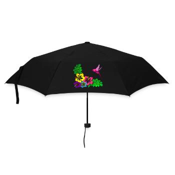 Tropical Hibiscus Motif Hummingbird - Umbrella (small) - black - Front