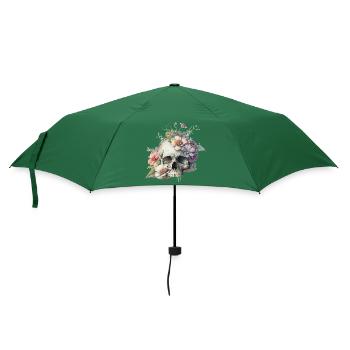 Totenkopf mit bunten Blumen - Regenschirm (klein) - Flaschengrün - Vorne