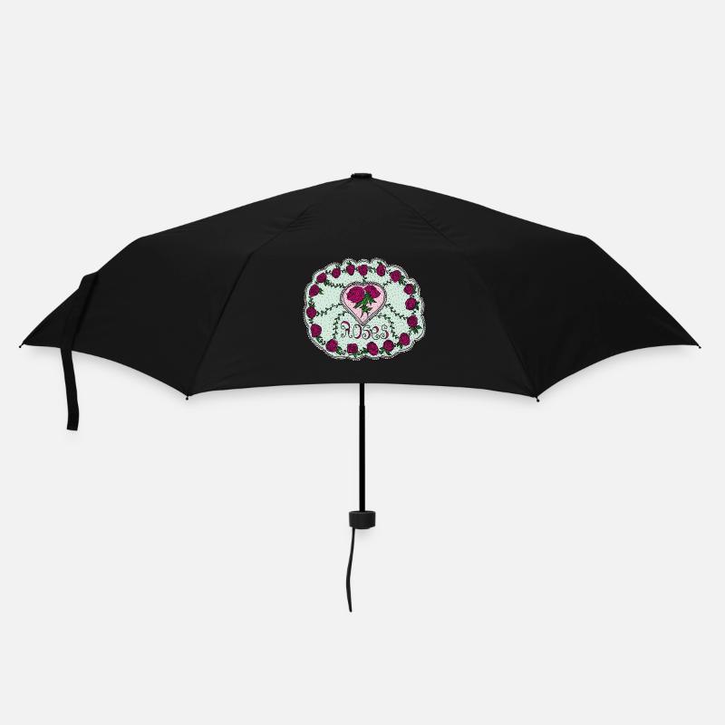 Embroderie Roses in colour - Umbrella (small) - black