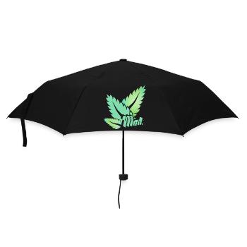 stylized green mint leaves with typography - Umbrella (small) - black - Front