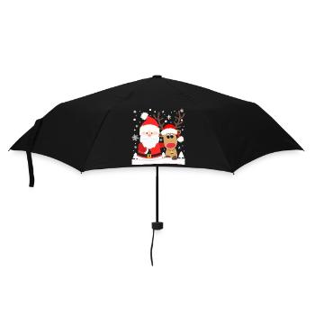Weihnachtsmann mit Rentier Nikolaus Weihnachten - Regenschirm (klein) - Schwarz - Vorne