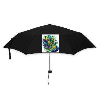 Pfau - Regenschirm (klein) - Schwarz - Vorne