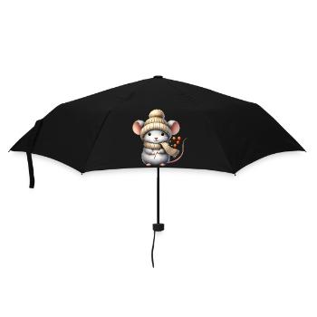 Adorable mouse with a warm knitted hat - Umbrella (small) - black - Front
